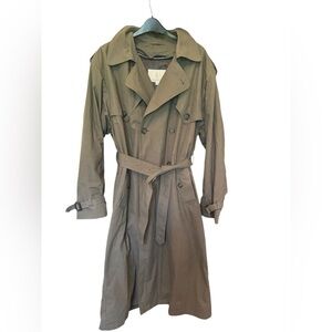 London Fog Men’s 42L Trench Coat Olive Green Belted Classic James Bond VTG